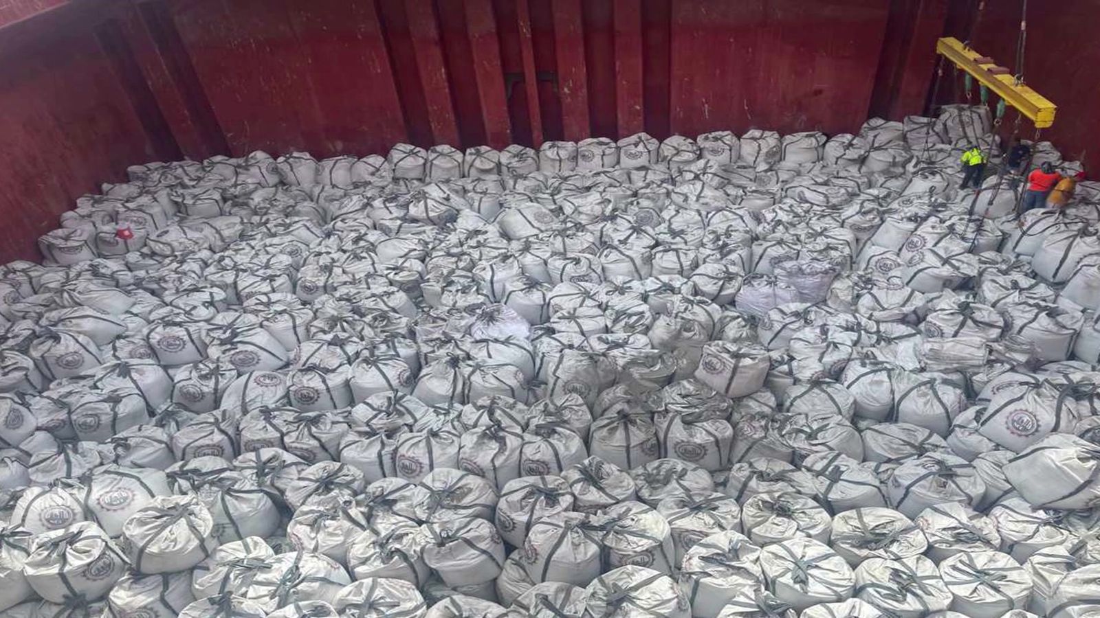 Jumbo bags stowed in a ship's hold