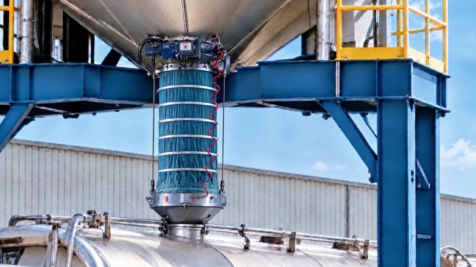 Loading spout on top of a cement tanker